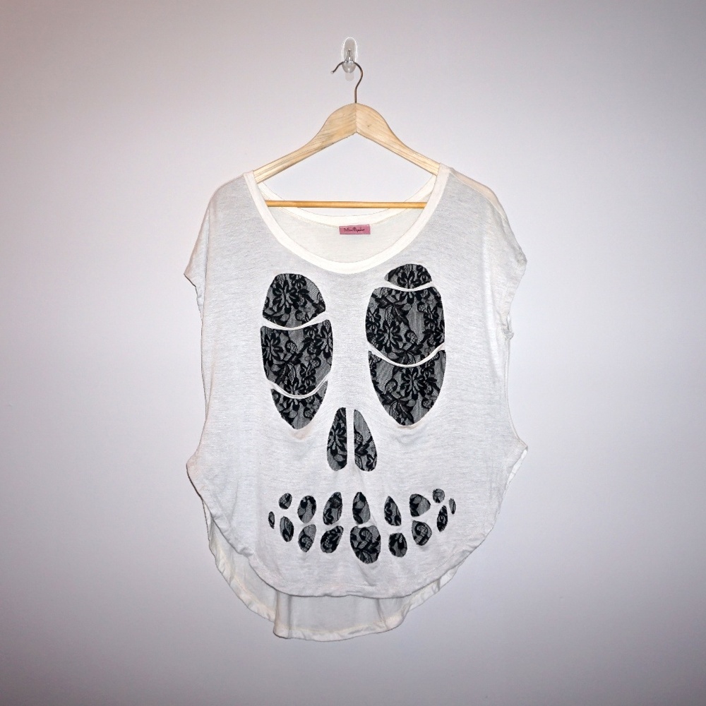 Unique Skull Cut Out Top with Black Lace